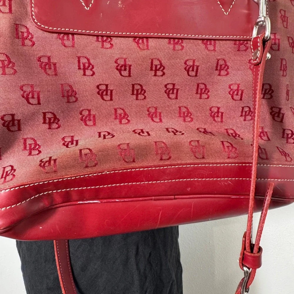 Dooney & Bourke Vintage Red Monogram Canvas Leather Dome Satchel Bag